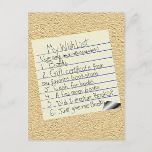 Wunschliste für Buchliebhaber Postkarte