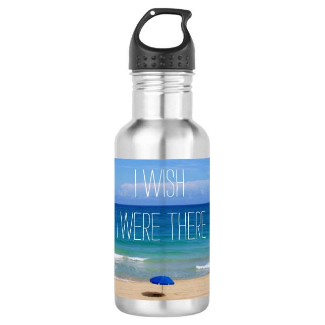 Wünscht, ich wäre da - Blue Beach Umbrella Edelstahlflasche (Vorderseite)