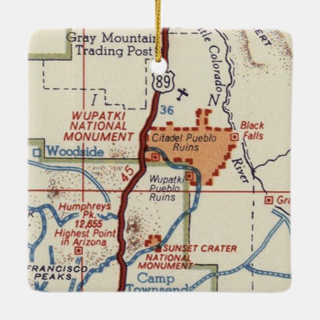 Wupatki National Monument Vintage Karte Keramikornament (Rückseite)