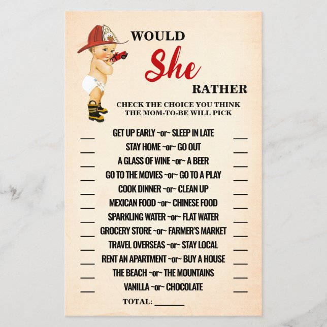 Würde sie eher Baby Firefighter Showspielkarte Flyer (Vorne)