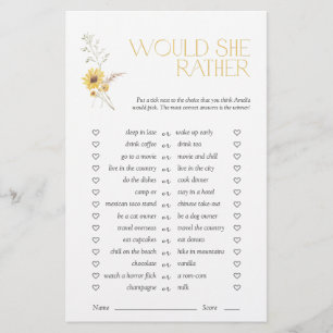 Würde sie eher Boho Sonnenblumen Brautparty Game