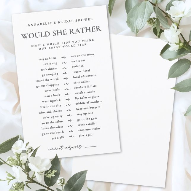 Würde sie eher Braut Brautparty-Spiel (Would She Rather Bride Bridal Shower Game )