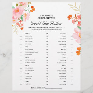  Würde sie eher Brautdusche Spiel Floral Flyer