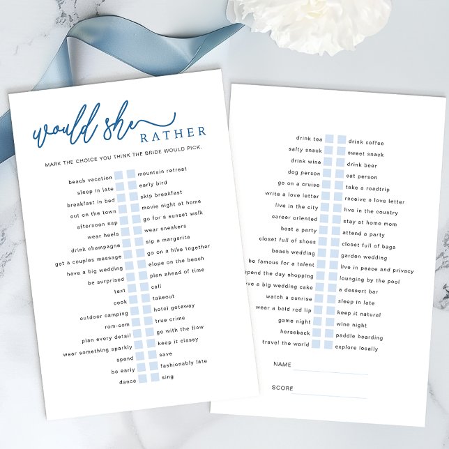 Würde sie eher Brautparty Game - Blue (Fun Bridal Shower Game)