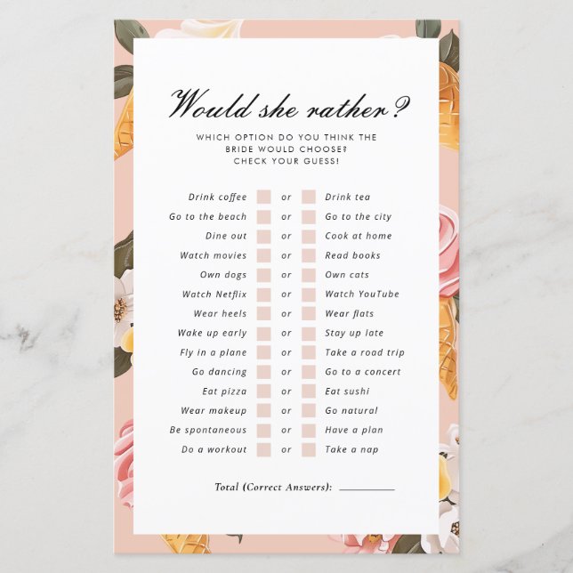 Würde sie eher Brautparty-Spiel erbeten (Vorderseite)