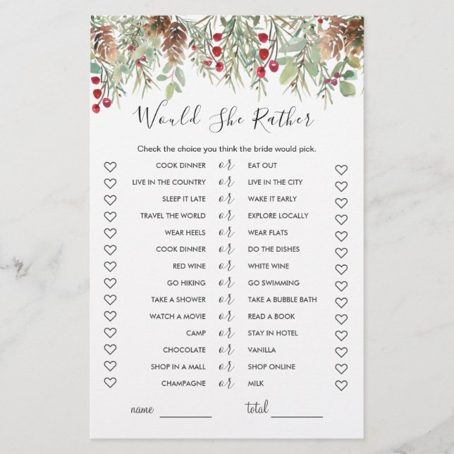 Würde sie eher Brautparty spielen, Winterkiefer? (Vorderseite)