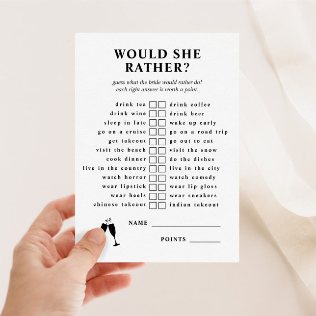 Würde sie eher Champagner Brautparty Game Einladung (Von Creator hochgeladen)
