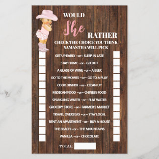Würde sie eher Cowgirl Baby Duschkarte Flyer