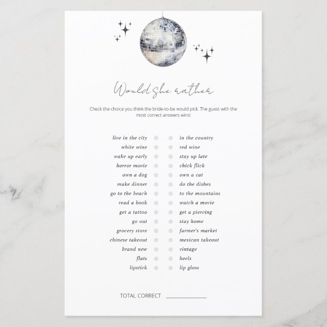 Würde sie eher das Brautparty der Disco spielen? (Vorderseite)