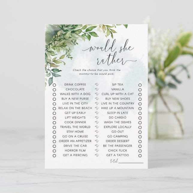 Würde sie eher ein Baby-Duschspiel machen Einladung (Stehend Vorderseite)