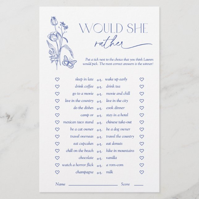 Würde sie eher etwas blaues Brautparty spielen (Vorderseite)