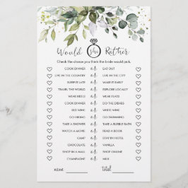 Würde sie eher Eukalyptus-Brautparty-Spiel