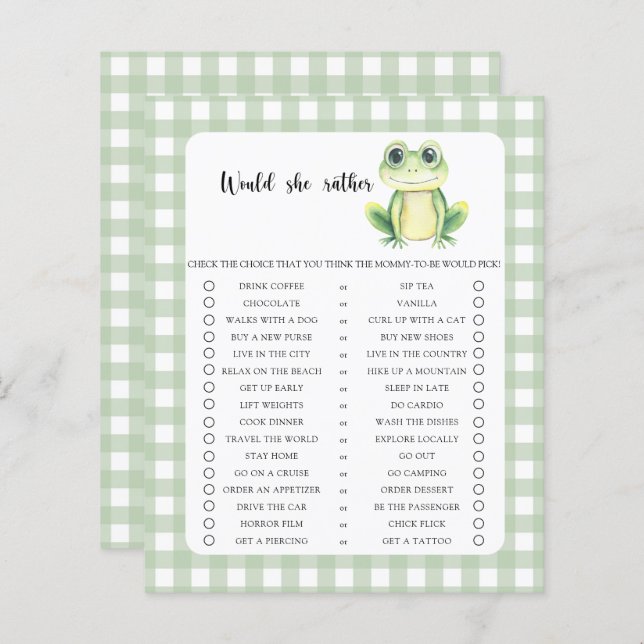 Würde sie eher Game Frog Baby Dusche? (Vorne/Hinten)