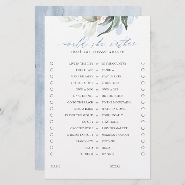 Würde sie eher Greenery Blätter Bridal Game (Vorne/Hinten)