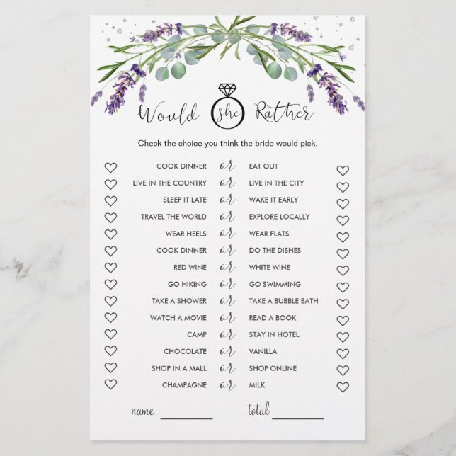 Würde sie eher Lavender Eucalyptus Bridal Spiel (Vorderseite)