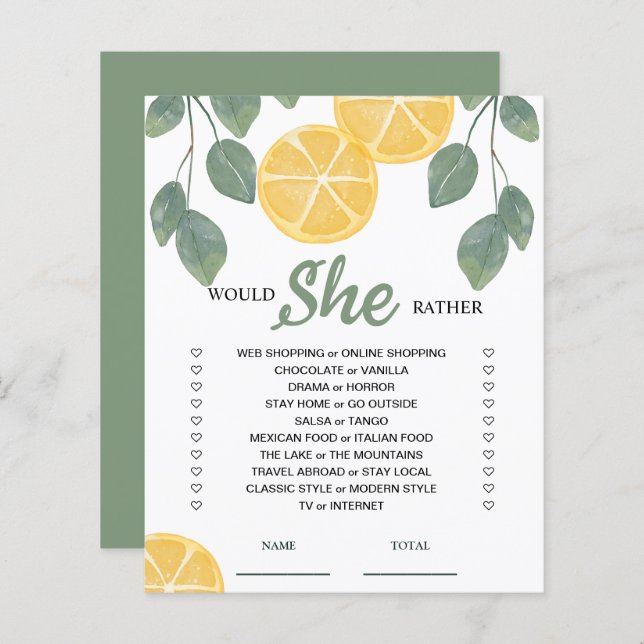 Würde sie eher Lemon Brautparty Game (Vorne/Hinten)