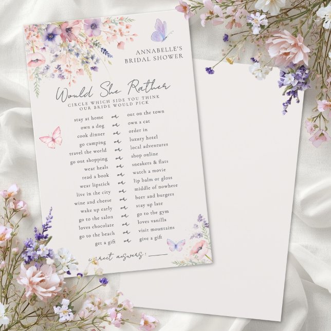 Würde sie eher Schmetterling Floral  Brautparty (Would She Rather Butterfly Floral Bridal Shower )
