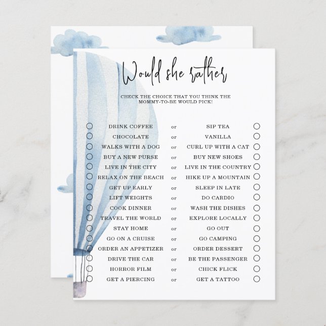 Würde sie lieber, Baby Dusche Spiel (Vorne/Hinten)