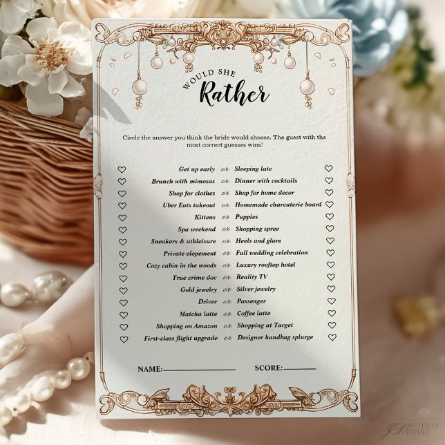 Würde sie lieber Bridal Game Pearls Prosecco Thema (Von Creator hochgeladen)