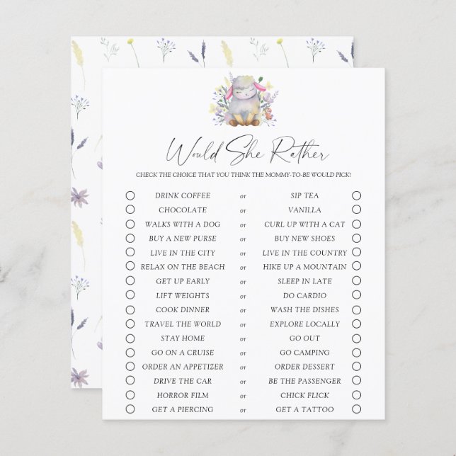 Würde sie lieber Spiel - Baby Lamm (Vorne/Hinten)