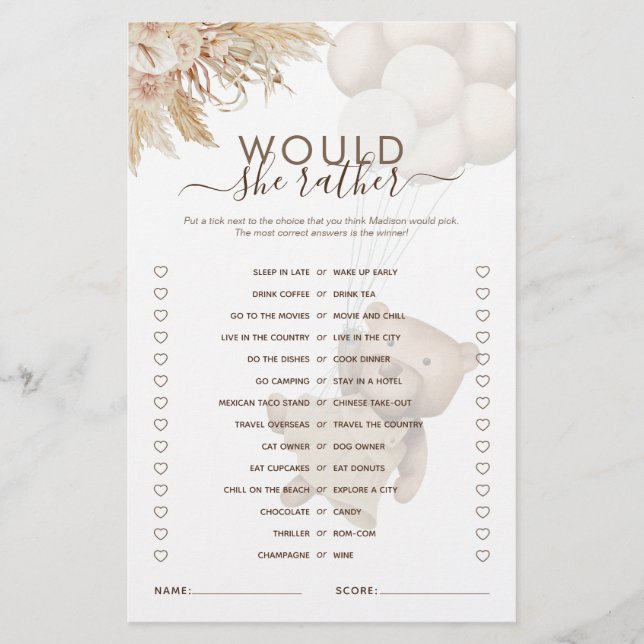 Würde sie lieber Teddy Bear Baby Shooting Game (Vorderseite)