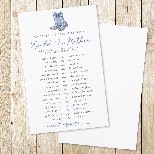 Würden eher Country Bow Cowboy Brautparty (Would Rather Country Bow Cowboy Bridal Shower)