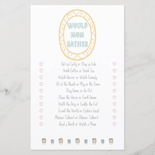 Würden Mamas statt Adventure Baby Shower Game (Vorderseite)