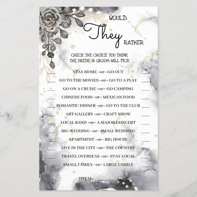 Würden sie eher schwarze Rose Duschspielkarte Flyer (Vorne)