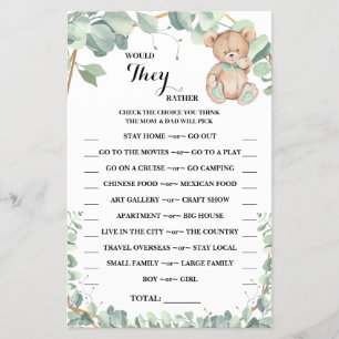 Würden sie lieber Grüne-Regen-Dusch-Spielkarte Flyer