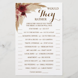Würden sie lieber Pampas Grass Shower Game Card Flyer
