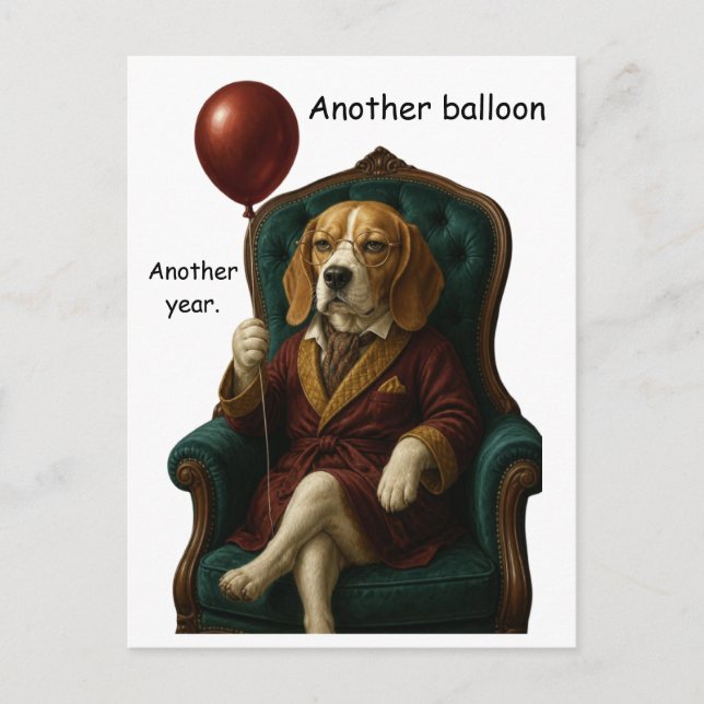 Würdevoller Beagle-Geburtstagsballon Postkarte (Vorderseite)