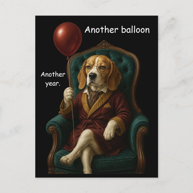 Würdevoller Beagle-Geburtstagsballon Postkarte (Vorderseite)