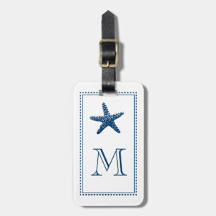 Würdevolles Strandstarfish-Monogramm BLAU Gepäckanhänger