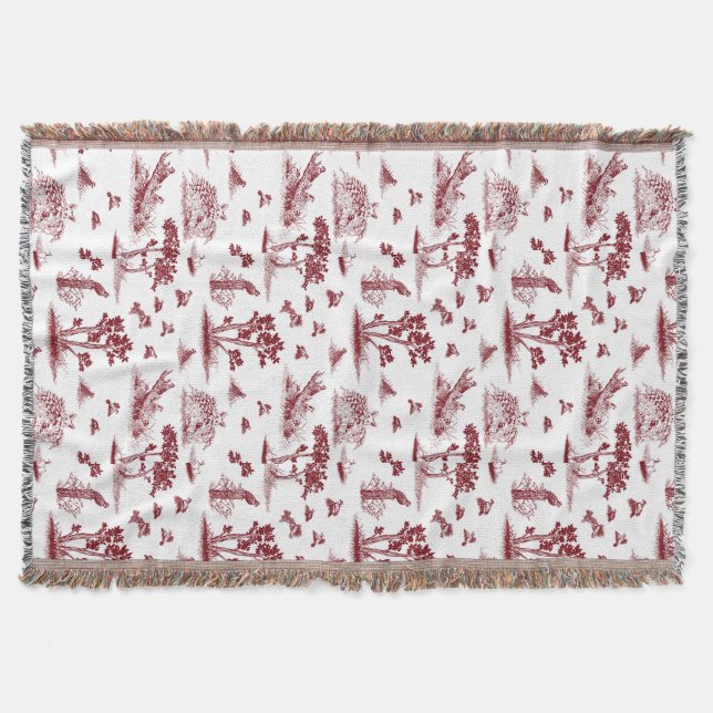 Wurf virginische Wachteln Toile De Jouy Cranberry Decke (Vorderseite)