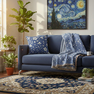 Wurfdecke - Florales Blau-Weiß-Design Decke