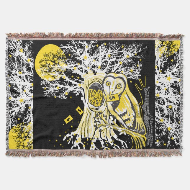 Wurfdecke – Urbaner Baum Eule & Wohlstand Surreal Decke (Vorderseite)