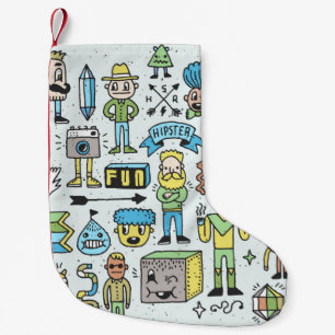 Würfelige Hipster doodle Set 2. Vintage Hand Kleiner Weihnachtsstrumpf