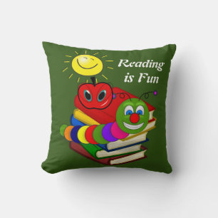 Wurfkissen Buchwurm, Bücher, Apfelgrün Kissen