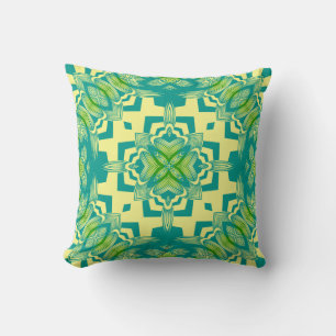 Wurfkissen, Gelb, Blau und Limette Kaleidoskop Kissen