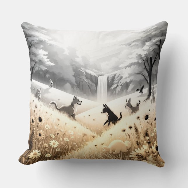 Wurfkissen Goldgelbe Blumen und fließendes Wasser Kissen (Vorderseite)