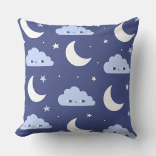 Wurfkissen Navy Kawaii Mond Sterne Wolken Muster Kissen