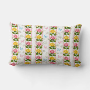 Wurfkissen Rosa und gelbe Rosen Streifen Blumenmus Lendenkissen