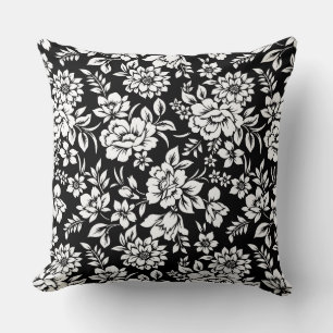 Wurfkissen Schwarz & Weiß Floral Kissen