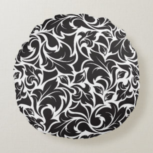 Wurfkissen Schwarz & Weiß Floral Rundes Kissen