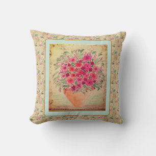 Wurfkissen - Vasen mit Mixed-Media-Blumen Kissen