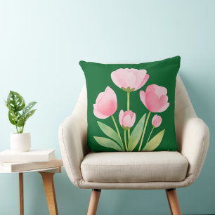 Wurfkissen Wasserfarbe Frühlingsblumen auf Grün Kissen