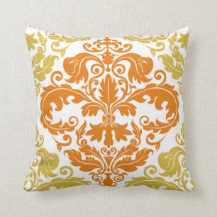 Wurfs-Kissen - Damast-Duo - Gold u. Orange Kissen