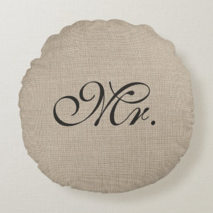 Wurfs-Kissen dunkles Brown-Herr-Burlap Round Rundes Kissen