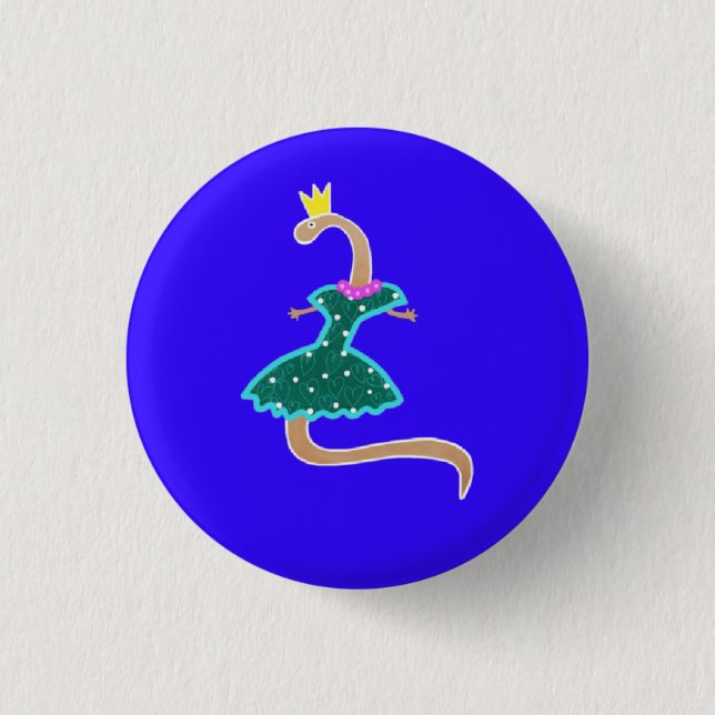Wurm in einem grünen Kleid und einer Krone Button (Vorderseite)