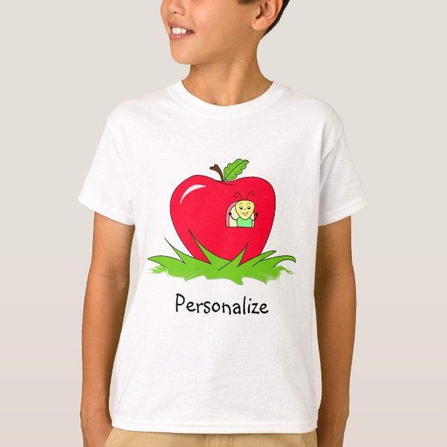 Wurm in rotem Apple mit Namen T-Shirt (Vorderseite)